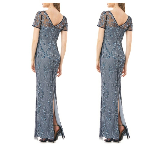 JS COLLECTIONS Sequin Embroidered Column Gown - Picture 3 of 13